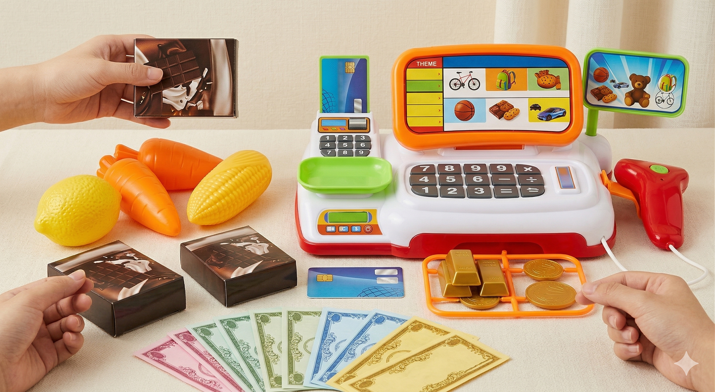 Plastic Cashier Desk Toy for Kids Shopping Fun